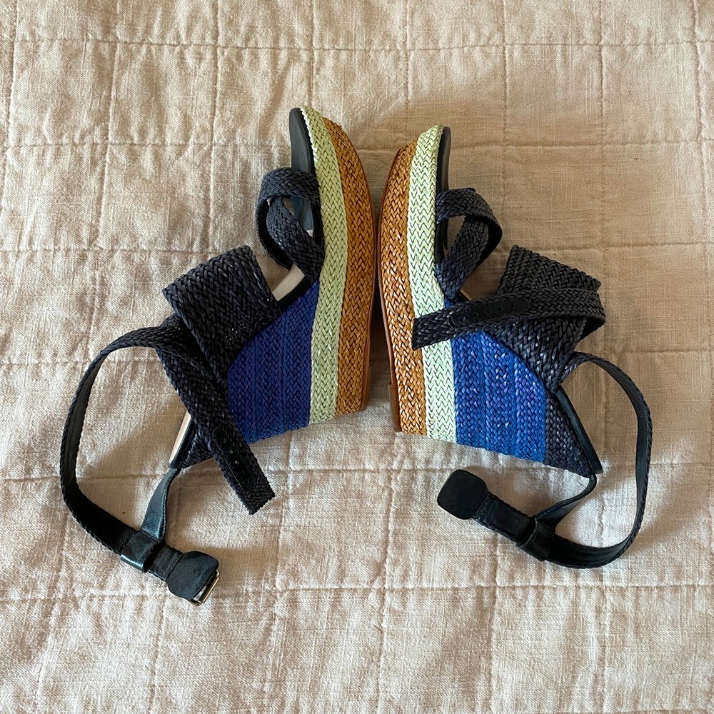 Loeffler Randall blue raffia wedges